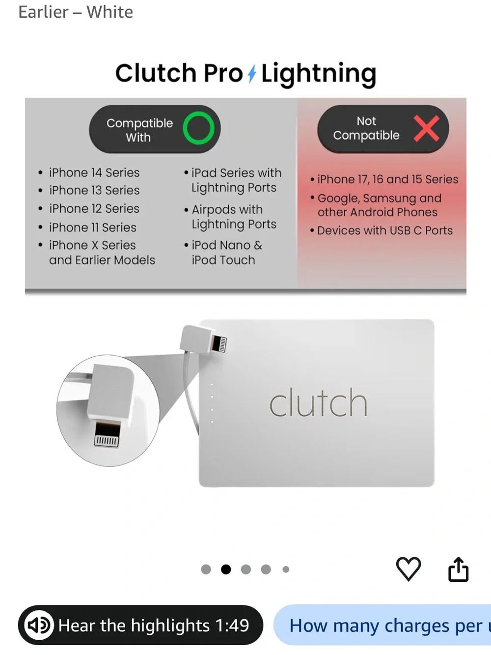 Pro White Portable Magnetic Power Bank for iPhone